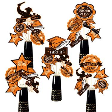 Imagem de Decoração de festa de formatura laranja preto 2022 peças de centro de mesa - 24 peças laranja preto graduação palitos turma de 2022 toalhas de mesa formatura decoração de formatura sala de aula