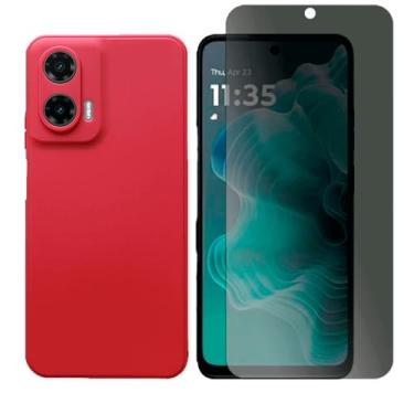 Imagem de GR Global Revolution, Capa Aveludada Para Motorola Moto G35 + Pelicula Privacidade Cor:Vermelho