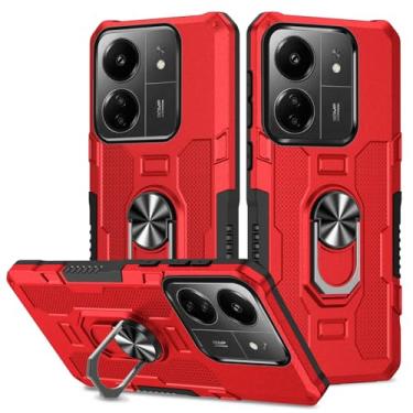 Imagem de Sidande Capa para Redmi 13C 4G, capa Poco C65, suporte de suporte resistente, suporte magnético embutido para carro, à prova de choque, capa protetora para celular para Xiaomi Redmi 13C vermelho