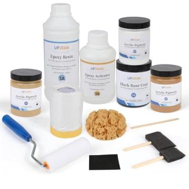 Imagem de LIFVEAN Kit de acabamento de tinta epóxi para bancada, revestimento brilhante de banheiro de cozinha para mármore, granito, laminado, azulejo de cerâmica, capa de 40 metros quadrados, areia quente