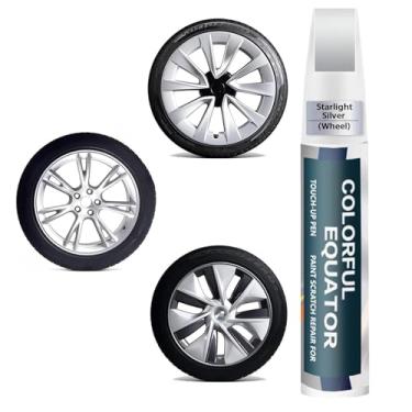 Imagem de Tinta de retoque Starlight Silver Rim para Tesla Model Y 48.3 cm Gemini/Model 3 48.3 cm Sport Wheel, retoque de pintura de aro, reparo de arranhões, roda de pintura, curb Rash Paint Pen (prata