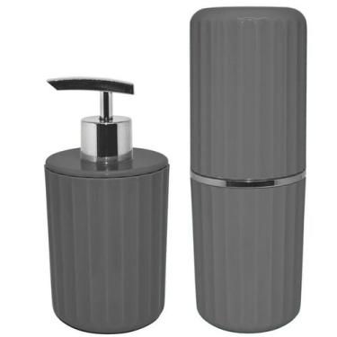 Imagem de Conjunto 2 Peças Banheiro Porta Escovas Dispenser Sabonete Pia Cromado