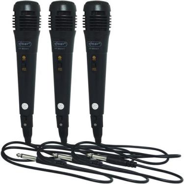 Imagem de Kit 3 Microfones Dinâmico com Fio P10 Cabo 1 Metro para Karaokê e Caix