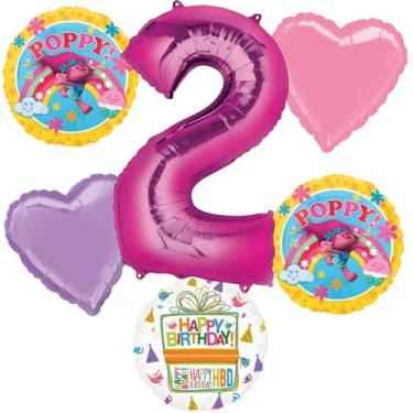 Imagem de Trolls Poppy 2nd Birthday Party Supplies Balloon Bouquet Decorations 6pc