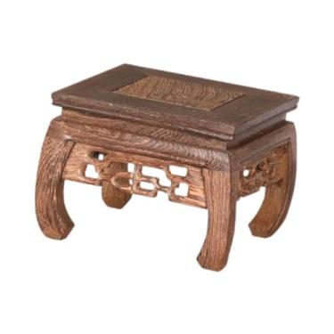 Imagem de Fenteer PLANTER de PLANTER de PLANTER DO PEDESTAL de FLORESPOT Riser Vintage Style Wood Display Base Flowerpot Rack de armazenamento para bule de bule externo , 13.5cmx13.5cmx9cm