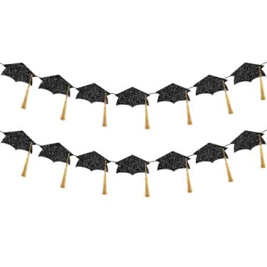 Imagem de LeeSky Decoração de Formatura Preta Class of 2025 Banner de Boné com Borla Dourada Faixa de Parabéns Decoração para Faculdade e Ensino Médio Lembrancinhas de Festa de Formatura