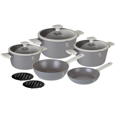 Imagem de Jogo De Panelas Caçarola Frigideira Tripla Camada de Mármore Antiaderente e Tampa de Vidro 10 Peças Cinza Aspen Berlinger Haus antar Chef Cozinha