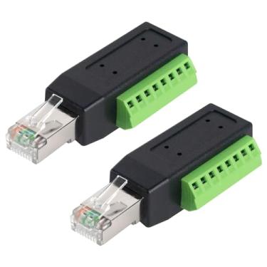 Imagem de Poyiccot Adaptador de placa breakout de terminal de parafuso RJ45, conector de terminal de parafuso RJ45 de 90 graus, adaptador Ethernet RJ45 macho para extensor de terminal AV de 8 pinos para CCTV,