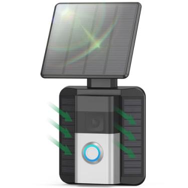 Imagem de QIBOX Carregador solar compatível com campainha de bateria (versão 2024), painel solar contínuo à prova d'água, painel ajustável, apenas para campainha de vídeo com porta USB-C