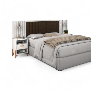 Imagem de Cabeceira Estofada Casal Onix Branco E Café Ripado