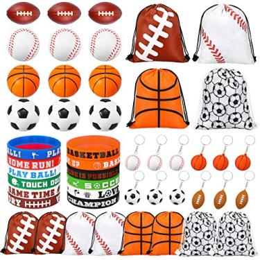 Imagem de LEIFIDE 48 Unidades De Basquete, Futebol, Beisebol, Suprimentos Para Lembrancinhas De Festa, 12 Pulseiras De Silicone, 12 Bolsas De Tratamento Com Cordão, 12 Mini Bolas Anti-Stress, 12 Chaveiros Para