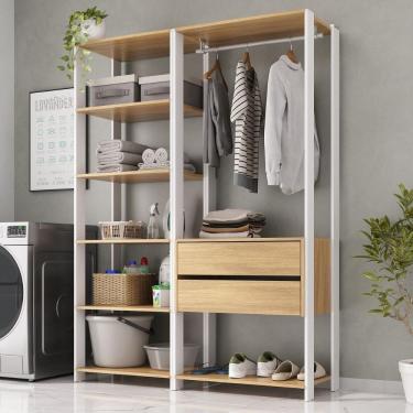 Imagem de Armário Multiuso De Lavanderia Modulado 135cm 2 Peças Multimóveis Mp5058 Branco/madeirado