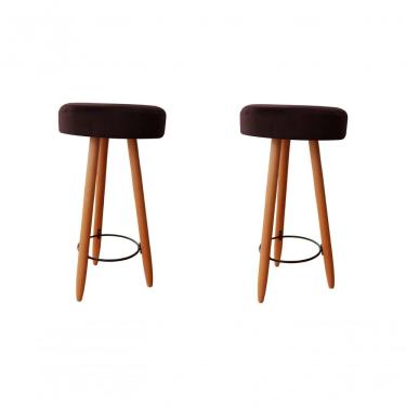 Imagem de Kit Duas Banqueta Alta Para área Gourmet Balcão Pés Palito Linho Marrom Eli Móveis E Decoração