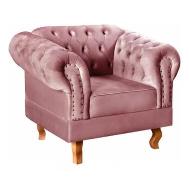 Imagem de Poltrona Chesterfield Dom Pedro Vintage Retrô Capitonê Veludo Rosê