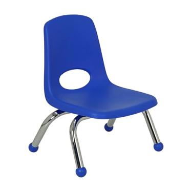 Imagem de Cadeira escolar empilhável de 20 cm, assento de estudante empilhável com pernas de aço cromado e deslizadores esféricos; para creche, pré-escola e escola em casa - azul, 14749-BL