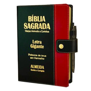 Imagem de Bíblia Sagrada Letra Gigante Botão Preta c/ Vermelho - REI DAS BIBLIAS