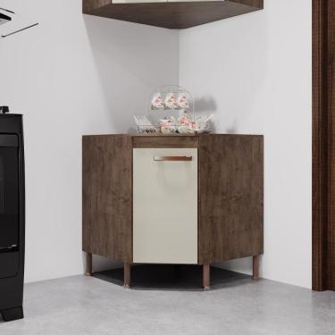 Imagem de Balcão Modulado De Canto Com Tampo Fidelitá Lisboa 75cm 1 Porta Noce/Off-White