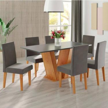 Imagem de Mesa de Jantar 6 Lugares Lidia Vênus Marrom/Cinza/Veludo Grafite - Pnr Móveis