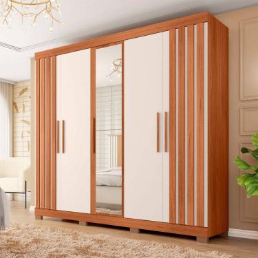 Imagem de Guarda-Roupa Casal Antonella 5 Portas 2 Gavetas com Espelho Freijó/Off White - Pnr Móveis