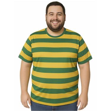Imagem de Camiseta Torcedor Brasil Listrada Verde Amarela Tamanho Especial Plus Size