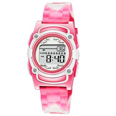 Imagem de T TICCI Relógio vibratório digital infantil com 8 alarmes, lembrete de medicamentos, penico para treinamento urinário, alerta de pílula vibratória, lembrete médico vibra para crianças, Camuflagem rosa