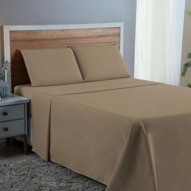 Imagem de Jogo de Cama Queen Size 300 Fios 100% Algodão 04 Peças Cama Box 30cm Altura Tecido Macio Qualidade (AVELÃ)