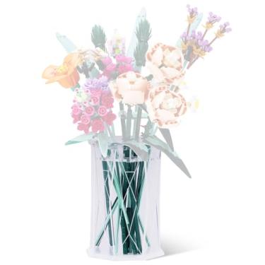 Imagem de Vaso transparente para flores de Lego – Vaso acrílico para rosas Lego, flor de cerejeira, girassol, tulipas narcisos, lótus, decoração de casa para mulheres e adultos (transparente)