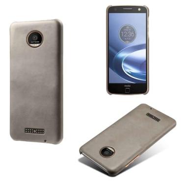 Imagem de Capa para MOTO Z Play,Proteção contra quedas,Casca de volta de cor sólida simples,Design de couro de imitação de plástico-Gray