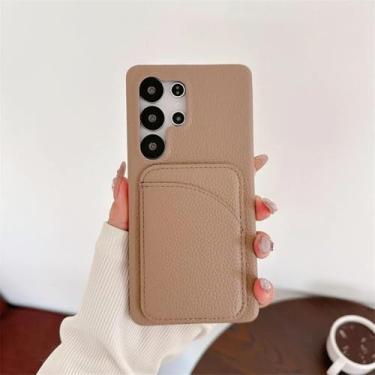 Imagem de YOGISU Capa de couro tipo carteira para Galaxy A55 (para Galaxy A55/cáqui)