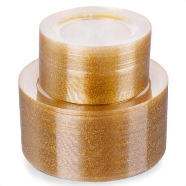 Imagem de Conjunto de 200 unidades de pratos de plástico Goodluck Gold Glitter (