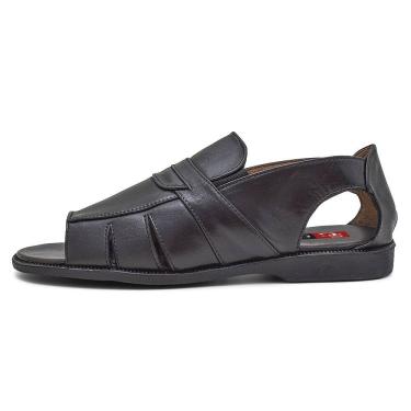 Imagem de Sandália Masculina Rasteira Ortopédica Couro Preto Confort