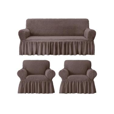 Imagem de Capa de sofá de algodão turco de 3 lugares+2 lugares individuais CHOCO