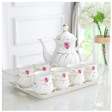 Imagem de Conjunto de chá de chávenas de chá, conjunto de bule de chá de 8 peças, bule de chá com 6 xícaras de café com bandeja, conjunto de chávenas de café britânicas, conjunto de chávenas de chá, conjunto de