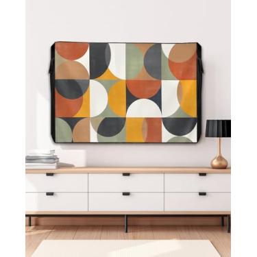 Imagem de Capa de TV externa de meados do século para tela plana externa, bloco de cores geométricas abstratas 600D espesso protetor de tela de TV ao ar livre com zíper para telas planas de 60 a 65 polegadas
