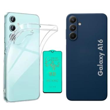 Imagem de Super Kit Capa Capinha Anti-Impacto Transparente + Película de Cerâmica 9D para Samsung Galaxy A16 (Azul Marinho). (Azul Marinho)
