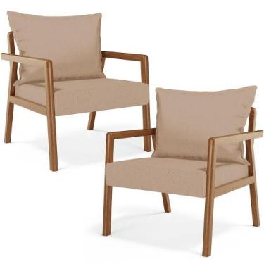 Imagem de Kit 02 Poltronas Decorativa Para Sala De Estar Alícia B04 Linho Bege E