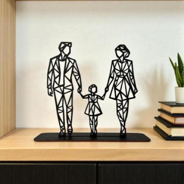 Imagem de Escultura Família Casal com Filha em MDF Pintado Preto  Arte Geométric