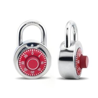 Imagem de ZonRo Cadeado de combinação de fechaduras, cadeado de combinação de mostrador fixo 1 pacote, combinação de mostrador padrão de 3 dígitos, 5 cm de largura. 7,6 cm de altura, toca-discos vermelho, trava