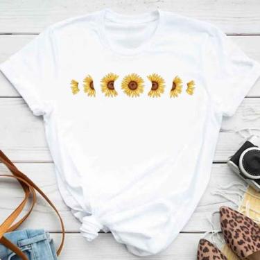 Imagem de Blusa T-shirt Camiseta Feminina Estampada -Girassol- Várias Estampas  