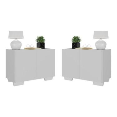 Imagem de Kit 2 Mesas De Cabeceira 2 Portas E Pés Mp4139 Branco Branco - MULTIMO