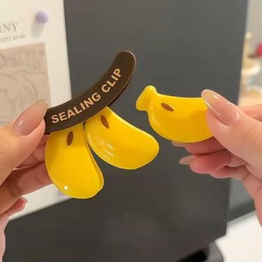 Imagem de Clipes magnéticos de banana, 3 clipes de saco de comida com base magnética, clipe de vedação de ímãs de geladeira multifuncionais, para lanches, pão e ração para animais de estimação, decoração de