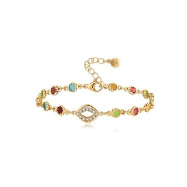 Imagem de Embtrem Pulseira de cristal para mulheres, multicor, ajustável, banhada a ouro, não mancha, com pingente de boca de pedra preciosa, joias modernas, presentes para amizade, aniversário, Large, Sem