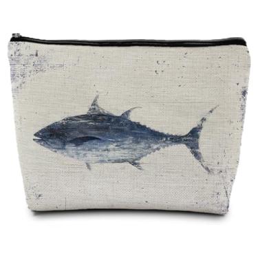 Imagem de ignytiger Bolsa de maquiagem de atum, suprimentos de presentes para amantes da praia do oceano, bolsas de cosméticos para mulheres, presentes para amantes de pesca, bolsas de maquiagem vintage