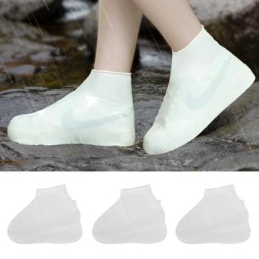 Imagem de 1 par de capas de sapato impermeáveis para chuva, sapatos antiderrapantes reutilizáveis com design de tornozelo alto, protetores de bota, Branco, X-Large Women/Large Men