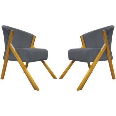 Imagem de Kit 2 Poltronas Decorativa You Suede Braça Amadeirada - Cinza Suede