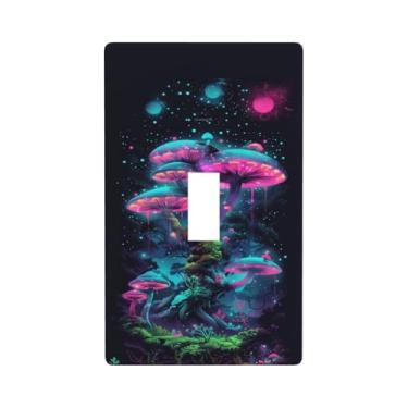 Imagem de Placa decorativa para interruptor de luz com árvore de cogumelo fantasia, placas de parede decorativas, 1 placa de interruptor de grupo e capas de tomada 7 cm x 11,4 cm para quarto, banheiro, cozinha