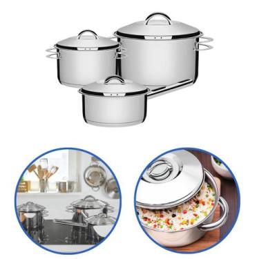 Imagem de Jogo De Panelas 3 Peças Aço Inox Fundo Triplo Indução Solar - Tramonti