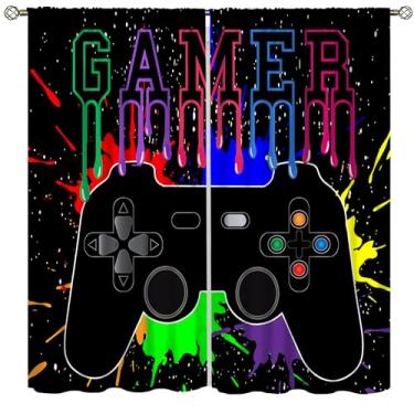 Imagem de Cortinas de jogos, desenho animado moderno abstrato pigmento criativo eletrônico gamepad tratamentos para janelas, isolamento térmico, varão, bolso drapeado para crianças, meninos, berçário, quarto
