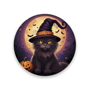 Imagem de JUZIHAI Conjunto de 4 porta-copos para gatos de Halloween, porta-copos redondos absorventes de pedra de cerâmica com base de cortiça, tapete de proteção de mesa para cozinha, bar, decoração de casa