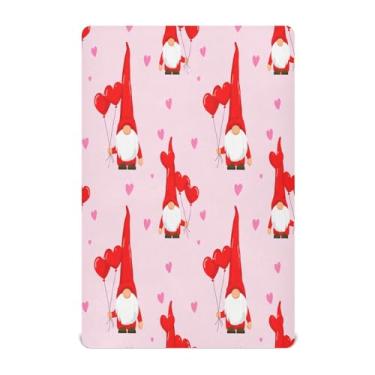 Imagem de Qilmy Lençóis de berço de Natal com gnomo amoroso, macio, respirável, elástico, lençol com elástico para meninos, meninas, miniberço, 99 cm x 68,5 cm, capa de colchão infantil portátil